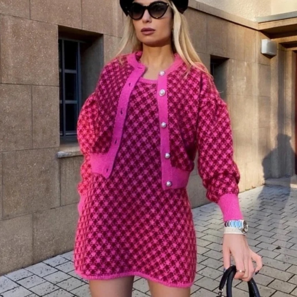 Zara pink wool set- knit cardigan and dress
